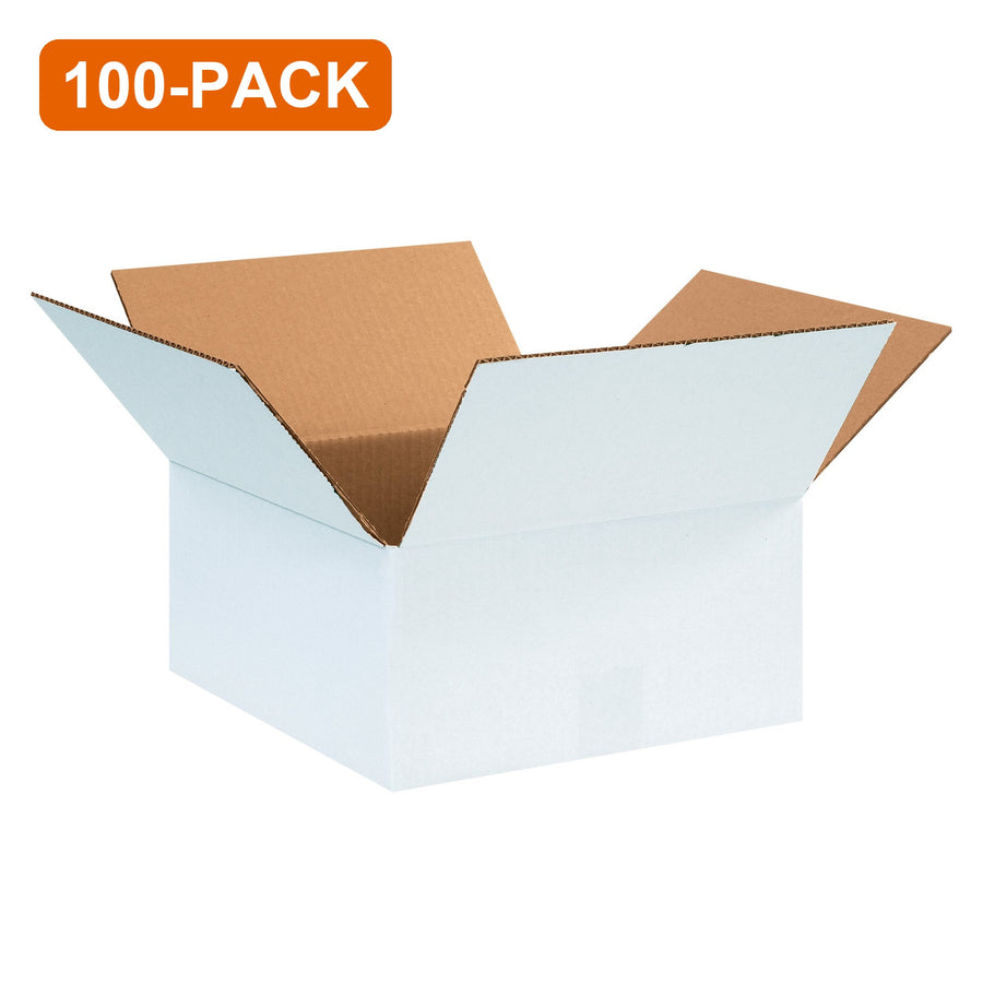 12x12x6 ECT-32 White Corrugated Shipping Boxes Single Wall, 100-Pack (4 Bundles of 25)