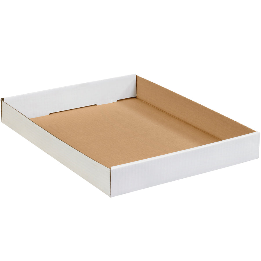 ECT-32 white corrugated trays sized 15" 12" 1" for efficient parts storage and shipping. Foldable sides maximize stability while flat-ship design cuts storage overhead. Sold as a bundle of 50 trays–the smart choice for warehouse managers seeking volume savings.
