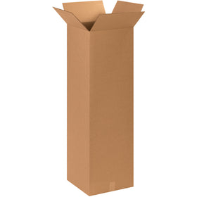 Tall corrugated boxes measuring 15" x 15" x 48" with ECT-32 kraft construction deliver 6.3 cubic feet of capacity per carton. End-loading design enables fast insertion and sealing for high-volume fulfillment operations. Sold flat in convenient bundles of 10 for maximum freight efficiency and storage.