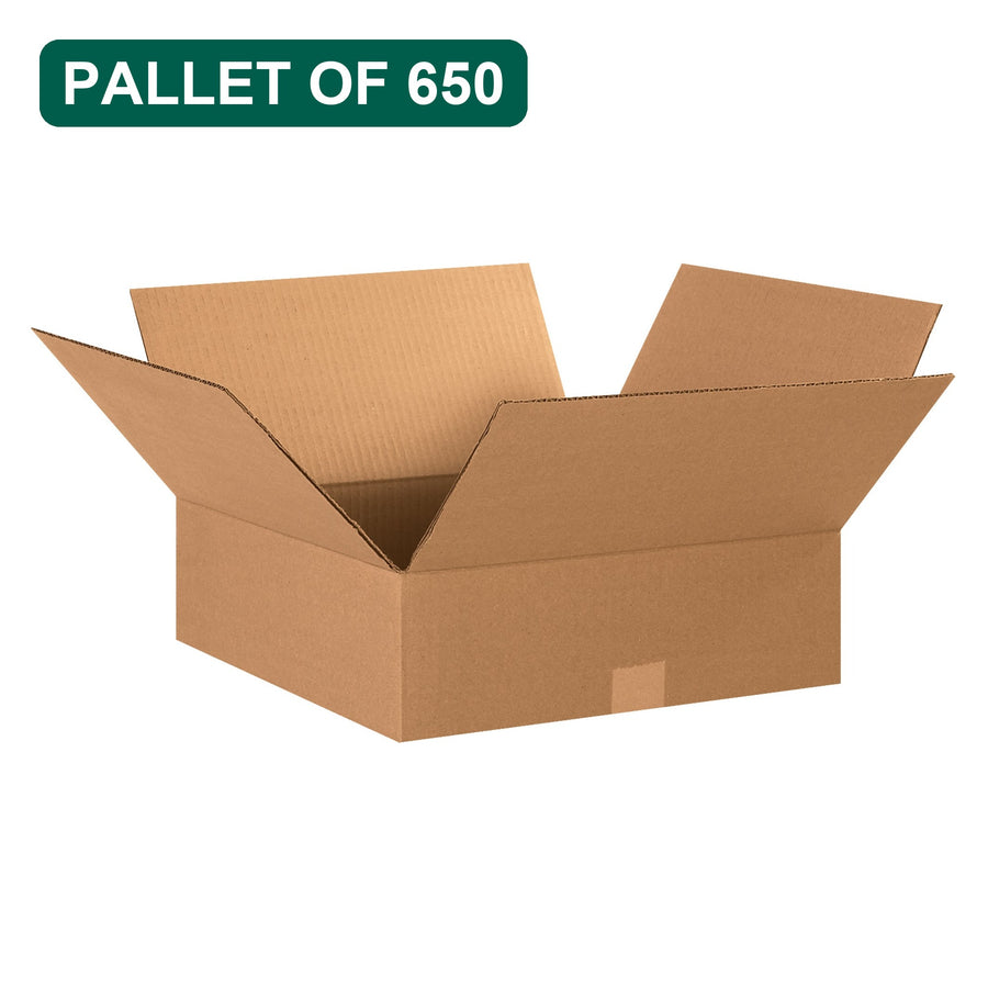 Bulk 15x15x5 Kraft Corrugated Shipping Boxes, 650 Pack Pallet, 32 ECT