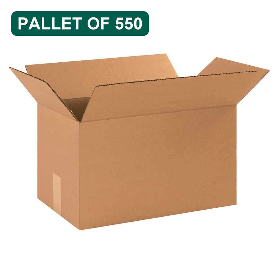 Bulk 16x9x9 Kraft Corrugated Shipping Boxes, 550 Pack Pallet, 32 ECT