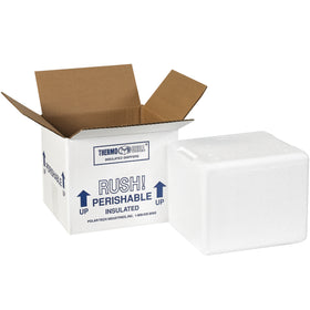 Protect temperature-sensitive products with this 6x5x4.5" insulated shipping kit featuring seamless molded EPS foam and 200# white corrugated construction. Pre-assembled design with tight-fitting lid ships immediately. Case of 8 units keeps costs low while maintaining product integrity.