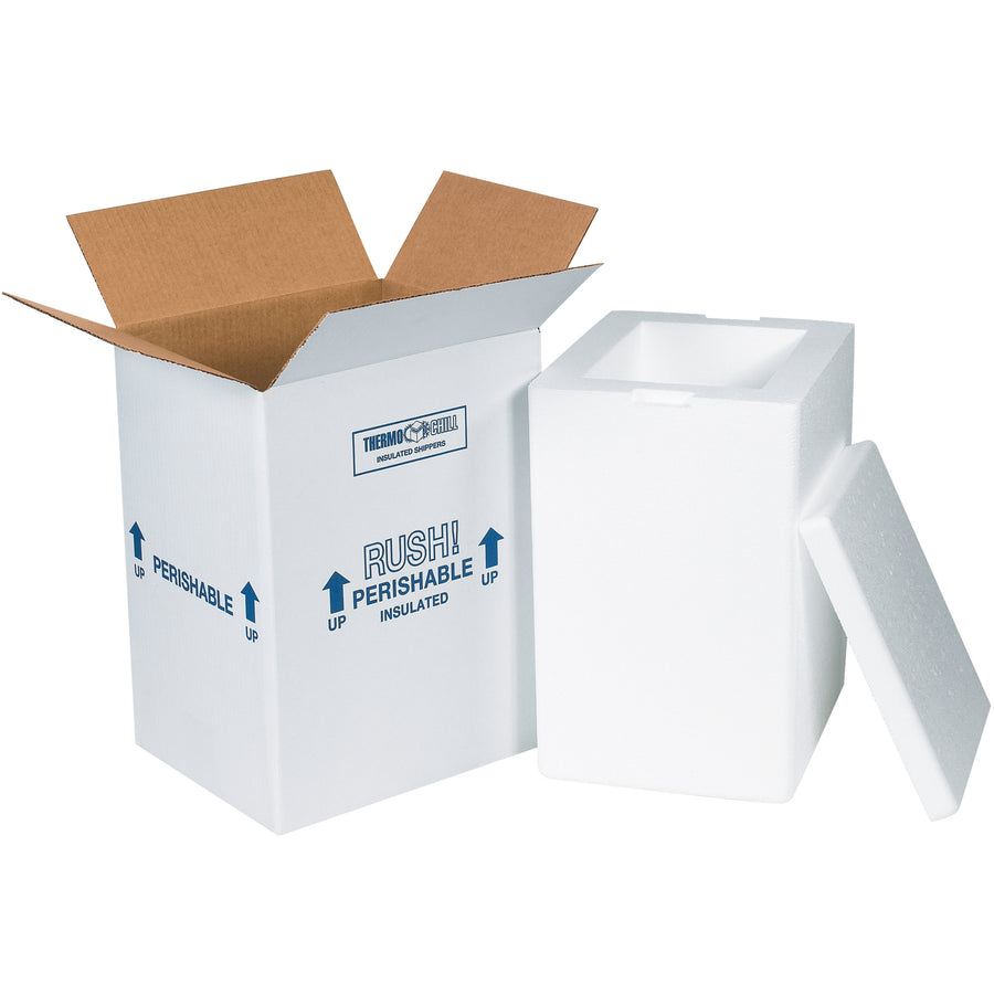 Protect temperature-sensitive shipments with this pre-assembled 8x6x12 insulated shipping kit featuring seamless molded EPS foam insulation and 200#/ECT-32 white corrugated construction. Includes printed shipping instructions (Rush, Perishable, This Side Up arrows) for immediate compliance and professional handling. Lightweight, reusable design reduces shipping costs while ensuring product integrity from warehouse to doorstep.
