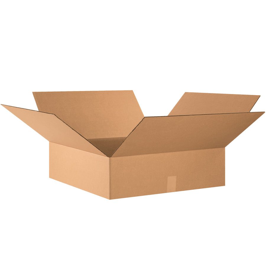 ECT-32 kraft corrugated shipping boxes with shallow 7" depth for efficient packing of apparel, books, and artwork. Ships flat to maximize warehouse storage and reduce freight costs. Bundle of 10 boxes per unit.