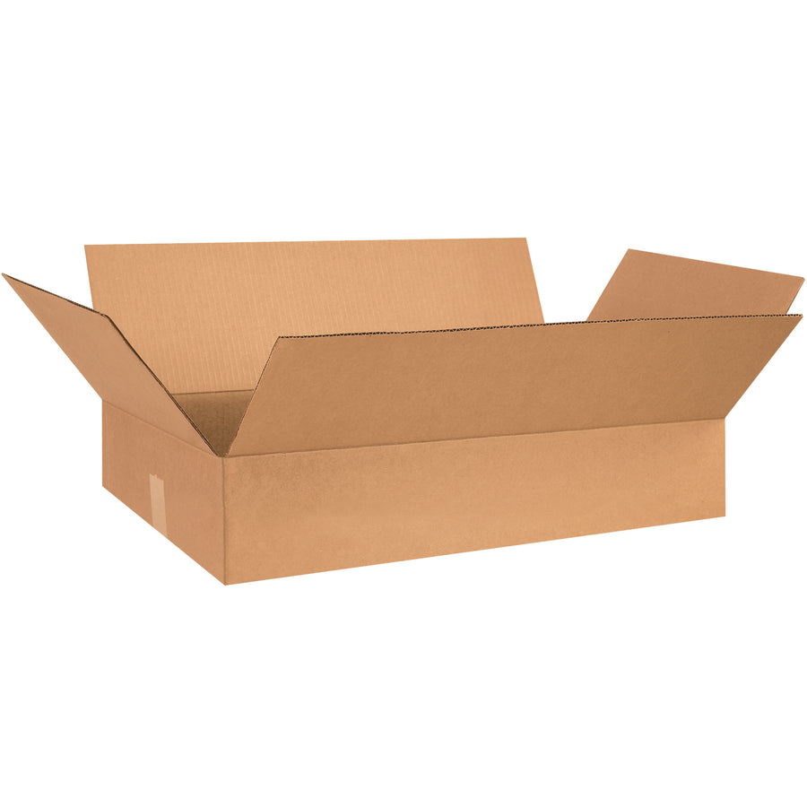 ECT-32 kraft corrugated shipping boxes sized 26" × 17" × 5" for optimal shallow-product performance. Sold as bundles of 25 and ship flat to reduce warehouse footprint and freight costs. Perfect for apparel, books, frames, and artwork with reliable stacking strength.