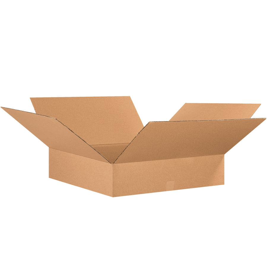 ECT-32 kraft corrugated boxes in 26x26x8" dimensions engineered for shallow product shipping and maximum storage efficiency. These corrugated cartons ship flat in bundles of 10, reducing your warehouse footprint and freight costs while maintaining superior stacking performance for apparel, books, frames, and artwork.