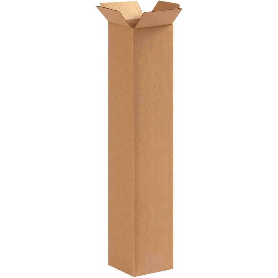 Ship tall items efficiently with our 4x4x20" ECT-32 kraft corrugated boxes. End-loading design enables fast packing; strong single-wall construction handles demanding fulfillment. Bundle of 25 boxes ships flat for maximum freight efficiency and warehouse storage savings.