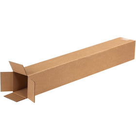 Heavy-duty 4x4x30 tall corrugated boxes made from ECT-32 kraft for secure shipping of long items like fishing rods, shelving, and trophies. End-loading design enables quick packing and sealing. Sold flat in bundles of 25 to maximize warehouse efficiency and reduce freight costs.