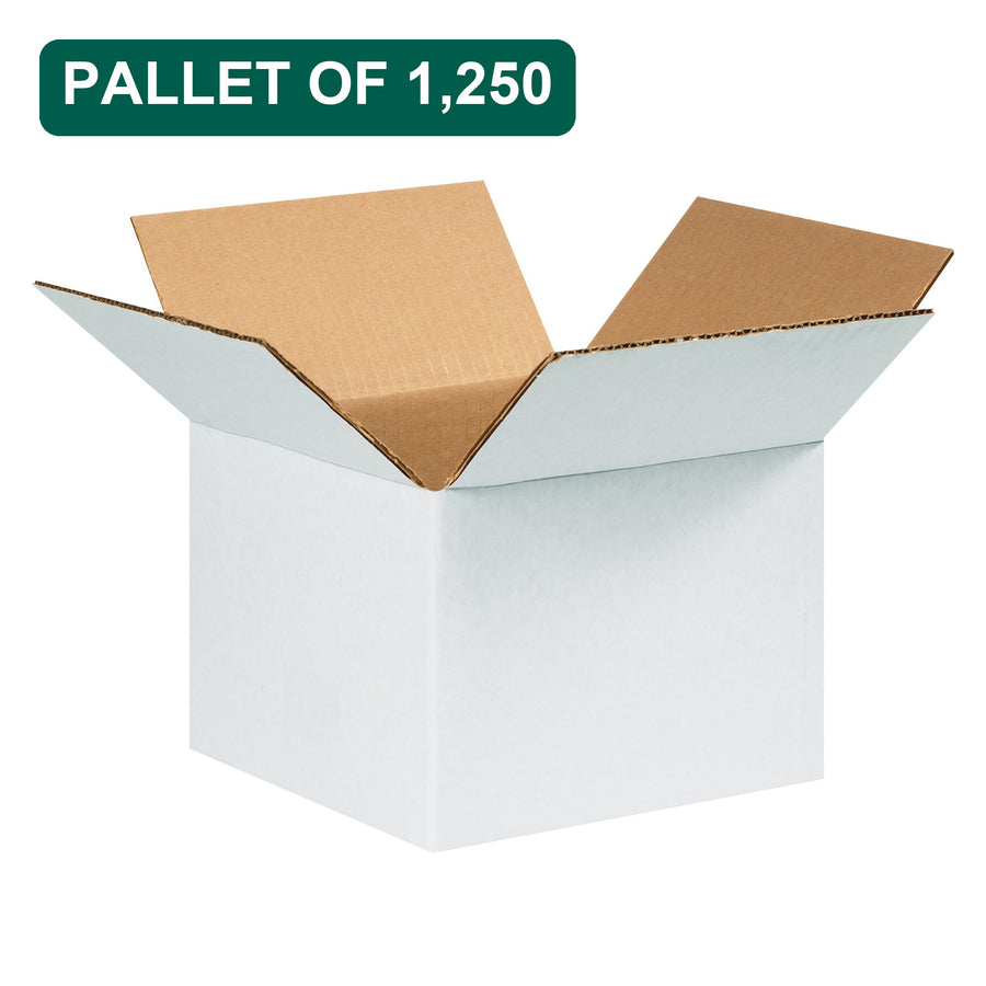 Bulk 8x8x6 White Corrugated Shipping Boxes Single Wall, 1,250 Pack Pallet, 32 ECT