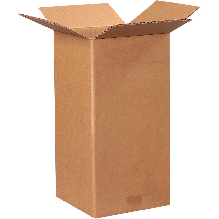 End-loading 9x9x18" corrugated boxes built from durable ECT-32 kraft material for shipping tall items like trophies, fishing rods, and shelving. Sold in bundles of 25 and shipped flat to maximize warehouse storage and freight efficiency. Replace mailing tubes with these versatile kraft cartons.