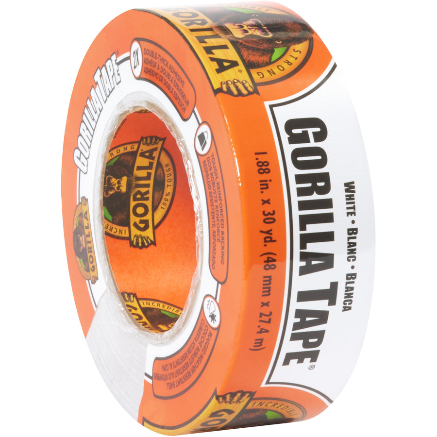 Gorilla® white duct tape delivers double-thick adhesive and 17 mil reinforced backing for industrial-grade strength on rough, uneven surfaces. At 2" wide x 30 yards per roll, this weather-resistant duct tape handles the toughest packing line demands. Ships as case of 1 roll.