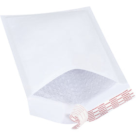 Professional-grade white self-seal bubble mailers measuring 12" x 7.25" with 3/16" high-slip bubble lining for effortless product insertion. Tamper-evident peel-and-stick closure with attractive paper exterior. Sold by the case (100 units)–ideal for e-commerce packers shipping fragile items.