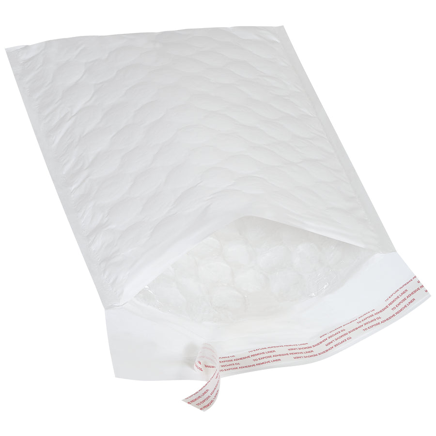 Jiffy Tuffgard Extreme® bubble lined poly mailers deliver twice the protection of standard mailers in a lightweight, economical package. 5/16" air bubble cushioning with self-sealing adhesive closure handles electronics, jewelry, and fragile items. White polyethylene construction, 8.5" x 12", sold by the case (50 mailers).