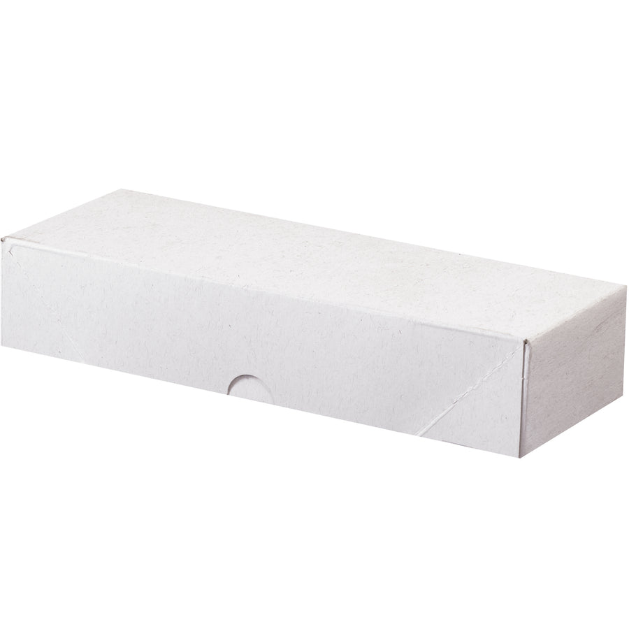 Industrial-grade 10" x 3.5" x 2" white fibreboard folding cartons designed for secure storage of business cards, letterhead, and stationery. Two-piece chipboard construction snaps into place instantly–no tools or adhesive required. Ships and stores flat to maximize warehouse efficiency. Case of 200 units.