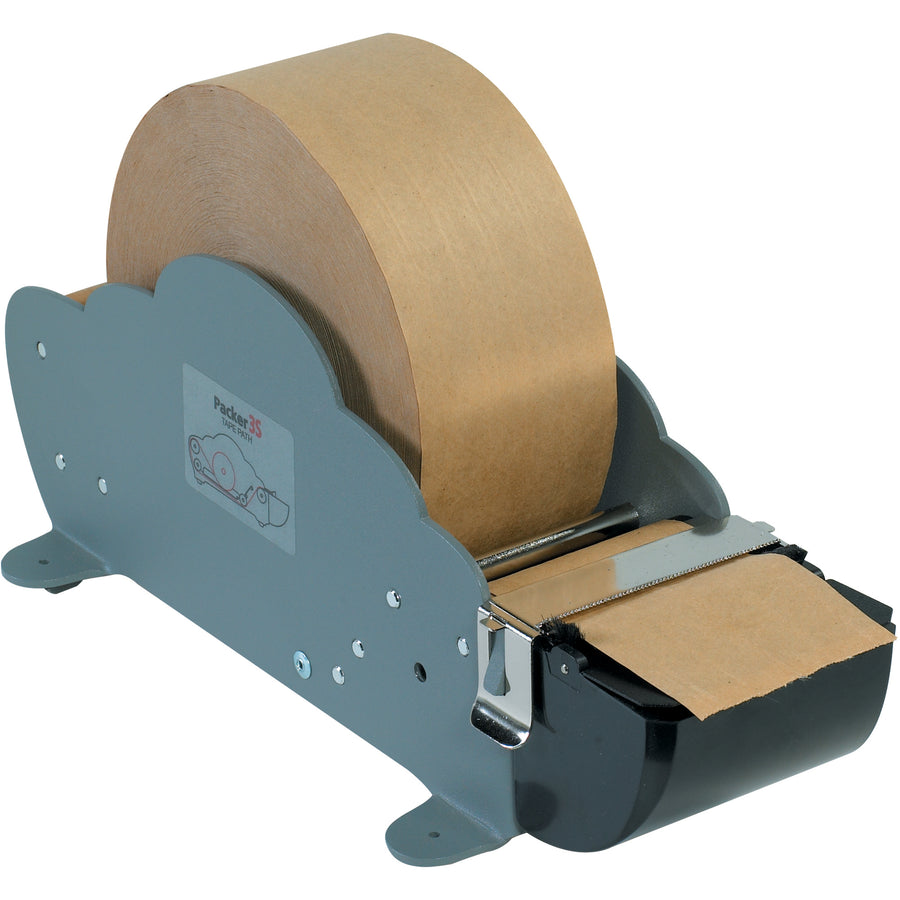 The Better Packages® Packer® 3s is a reliable pull-and-tear paper gum tape dispenser designed for packing line supervisors managing low-volume case sealing operations. This gray metal dispenser accommodates 1-3" tape widths and features a unique subway feed system that maintains uniform tension for consistent tape moistening and adhesion. Compact 14.5" x 6" x 6" footprint fits seamlessly into confined packing stations.