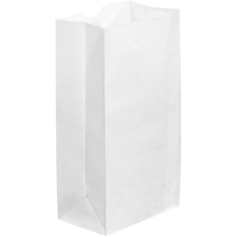 Professional-grade white grocery bags sized 6" x 3 5/8" x 11" in 35 lb. basis weight paperβengineered for retail and food service applications. Gusseted side walls expand for bulky items, thumb notch opens effortlessly, and each case contains 500 bags ready to ship. Reusable, recyclable, and fully compliant with retail packing standards.