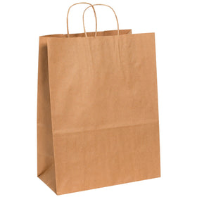 Professional-grade kraft paper shopping bags designed for retail, e-commerce, and gift packaging. Each bag measures 13" x 7" x 17" with durable 60 lb. basis weight, reinforced twisted handles, and flat bottoms for stability. Sold in convenient cases of 250 units.