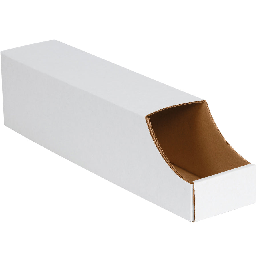 Maximize storage efficiency with these durable 4x18x4.5" stackable bin boxes made from strong ECT-32-B corrugated material. Each 50-pack bundle keeps small parts organized and easily identifiable with writable front panels. Perfect for warehouse, assembly line, and inventory management.
