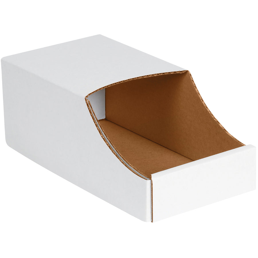Maximize storage with space-saving stackable bin boxes designed for industrial parts organization. These 6x12x4.5" white corrugated bins feature ECT-32-B durability and writable front panels for instant identification. 50-box bundle reduces clutter while improving workflow efficiency.