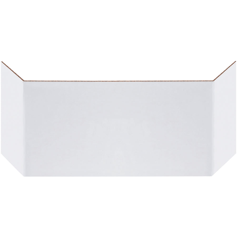 Divide and organize warehouse bins with our 8" ECT-32-B white corrugated bin dividers. Fold-back side flaps fit snugly into standard storage containers to maximize compartmentalization and inventory control. Bundle of 100 units delivers cost-effective organization for fulfillment centers.