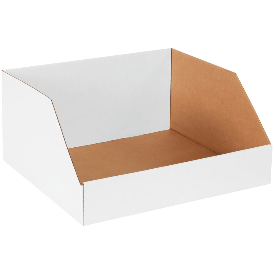 Professional-grade jumbo bin boxes designed for industrial parts storage and warehouse organization. Each box measures 20x18x10" with high sides for maximum protection and capacity. Sold as a bundle of 25 white corrugated cartons built from sturdy ECT-32-B material.