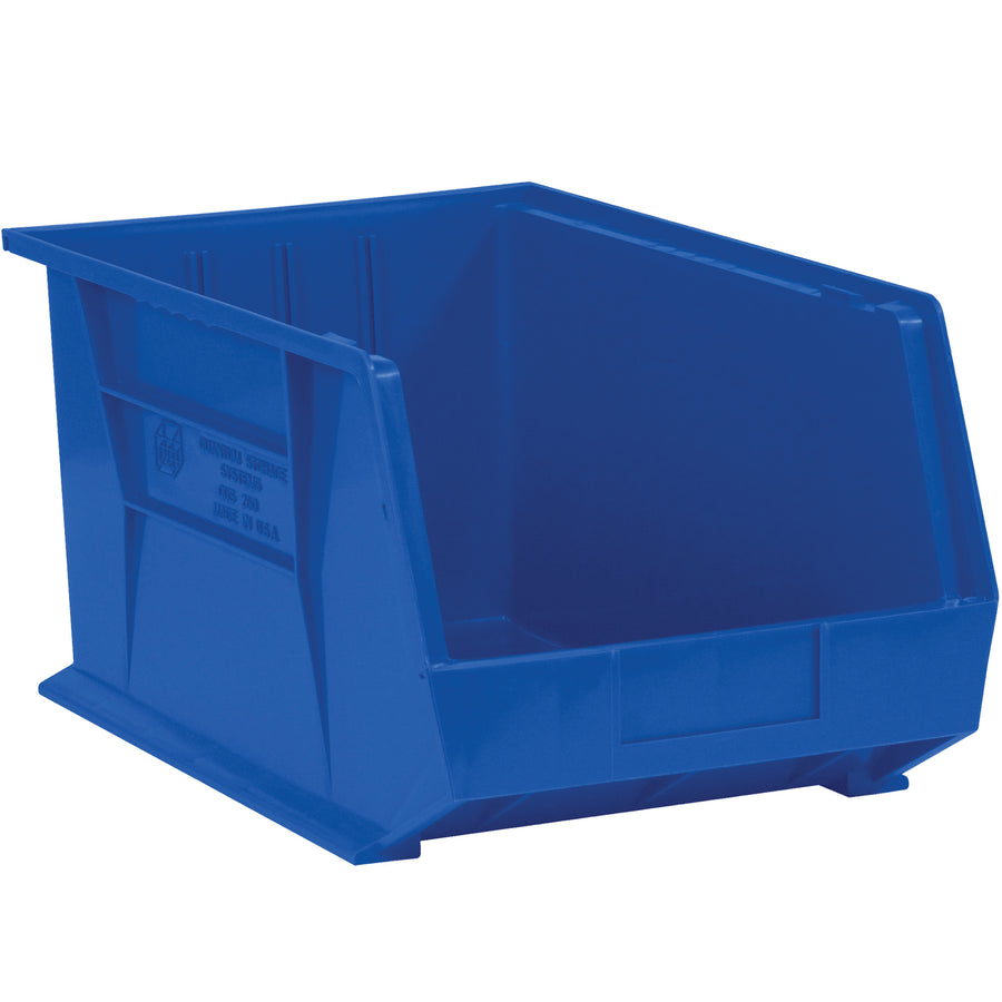 Store and organize small parts efficiently with these durable plastic stack and hang bin boxes. The flat front panel makes labeling simple, while stackable design saves valuable shelf space. Sold as a case of 24 units with inside dimensions of 4 3/4" x 3 7/16" x 2 13/16".