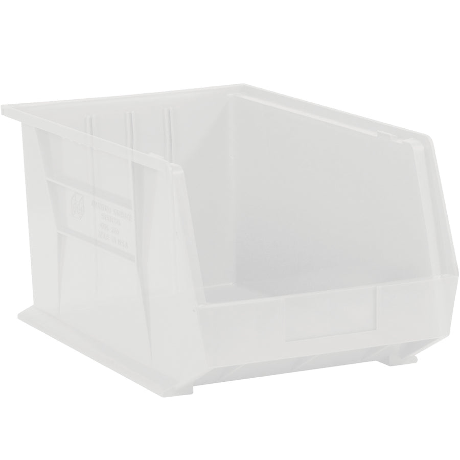 Maximize warehouse and shelf space with these durable clear plastic stack & hang bins. Each case includes 24 units with flat front panels ready for labeling, and stackable design that reduces footprint. Perfect for organizing small parts, components, and inventory in manufacturing, medical, and retail operations.