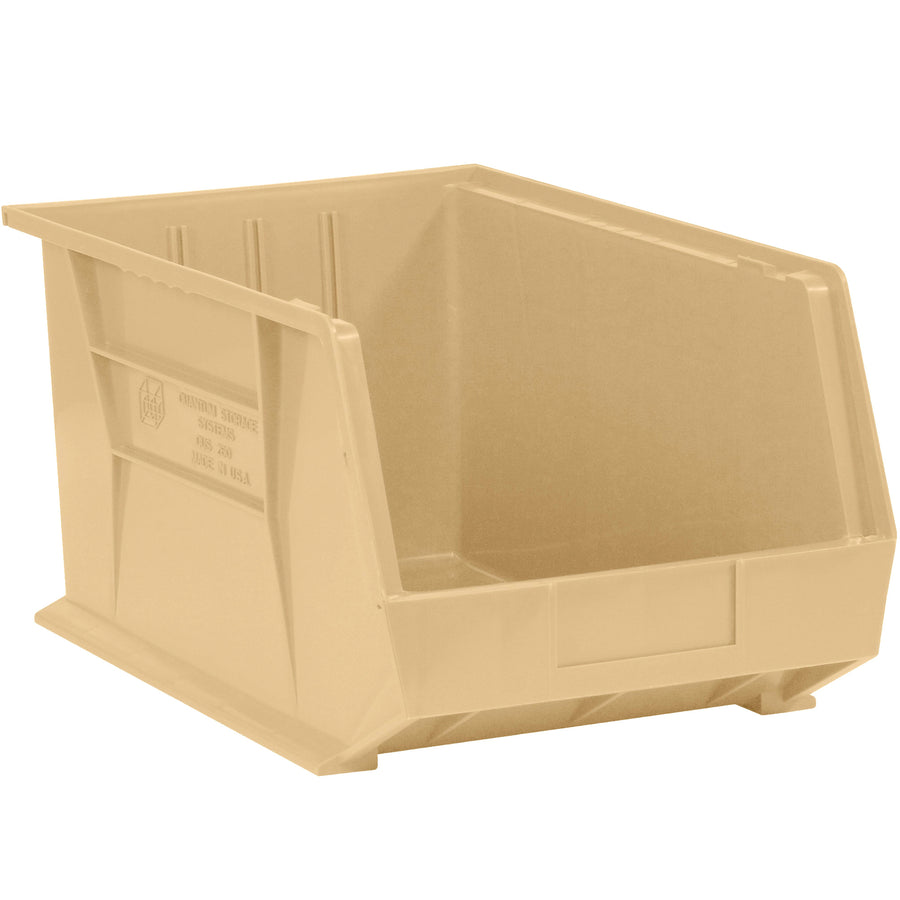Space-saving plastic bin boxes with flat front panels for easy labeling and organization. These stackable, open-top plastic bins maximize shelf efficiency and store small parts, components, and medical supplies safely. Sold by the case (24 units)–durable construction that withstands demanding warehouse and shop environments.