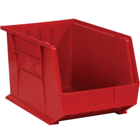 Maximize warehouse and shelf efficiency with these durable 16x11x8 red plastic stack & hang bin boxes. Flat front panel design accommodates labeling for instant part identification, while stackable construction saves valuable storage space. Sold by the case of 4 with optional dividers and label holders to customize your organization system.