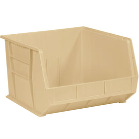 Space-efficient plastic bin boxes designed for small parts, components, and medical storage. These durable, stackable bins feature a flat front panel for easy labeling and fit standard 18" shelves. Sold by the case of 3 with inside dimensions of 17 1/8" x 14 3/4" x 10 1/4".