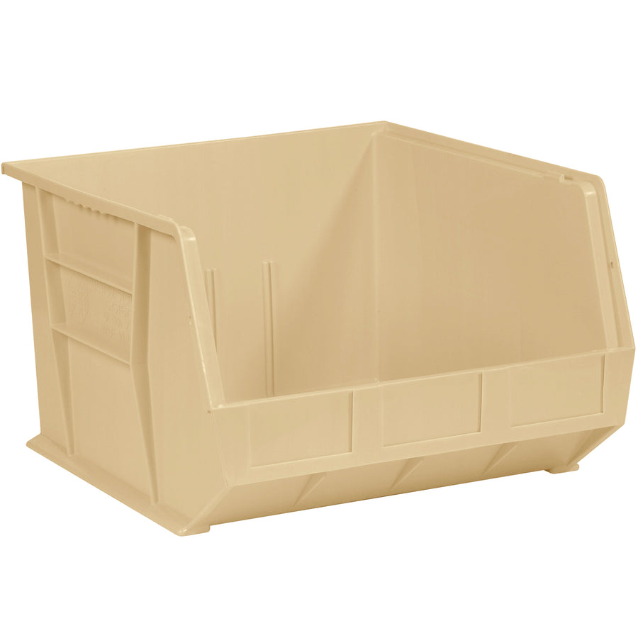 Space-efficient plastic bin boxes designed for small parts, components, and medical storage. These durable, stackable bins feature a flat front panel for easy labeling and fit standard 18" shelves. Sold by the case of 3 with inside dimensions of 17 1/8" x 14 3/4" x 10 1/4".