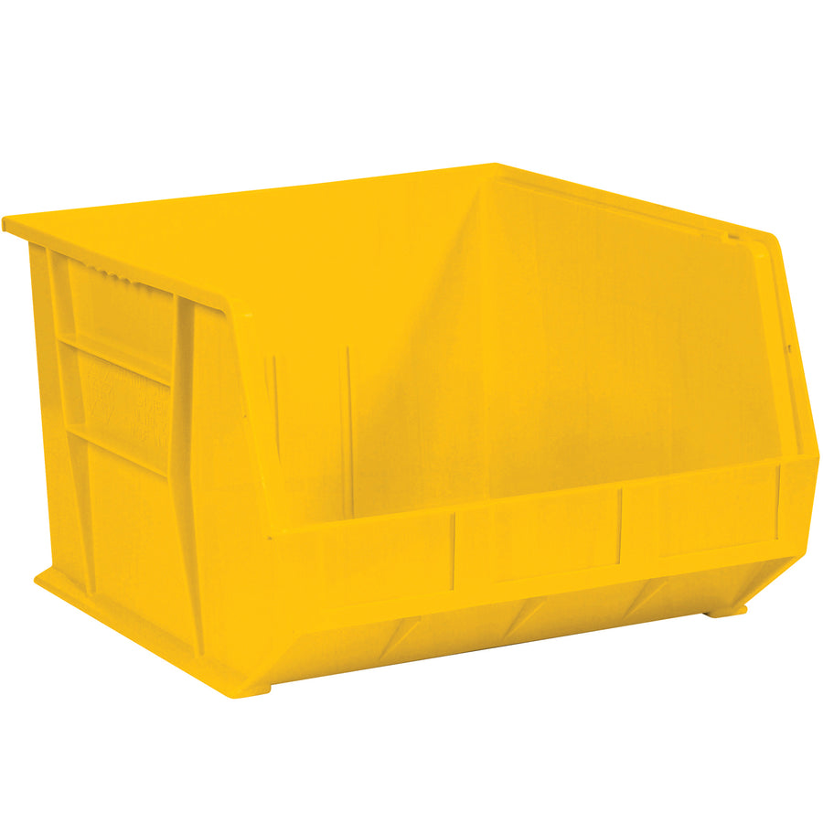 Store small parts and components efficiently with these durable 18x16.5x11" yellow plastic bin boxes. Flat front panel accepts labels for quick identification, and stackable design maximizes shelf space. Sold as a case of 3–ideal for organized warehouse and manufacturing operations.