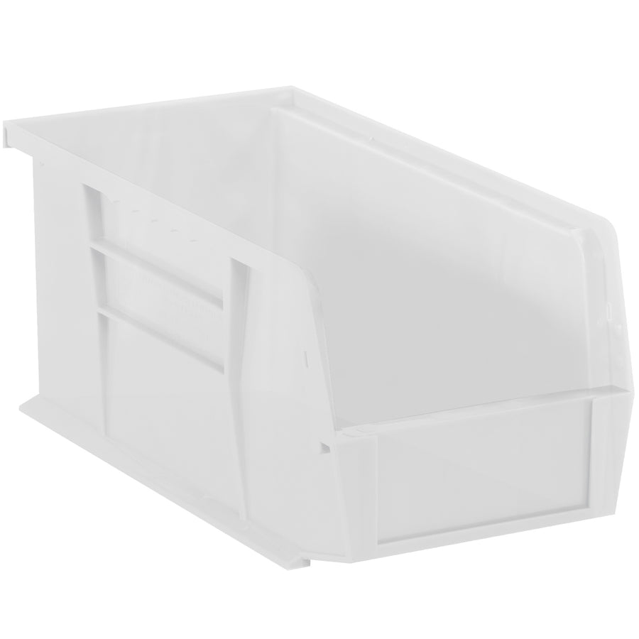 Store small parts and components efficiently with these durable clear plastic bin boxes. Each case includes 6 stackable bins (18" x 8.25" x 9") with flat front panels designed for easy labeling and shelf storage. Space-saving design maximizes warehouse efficiency while maintaining visibility of contents.