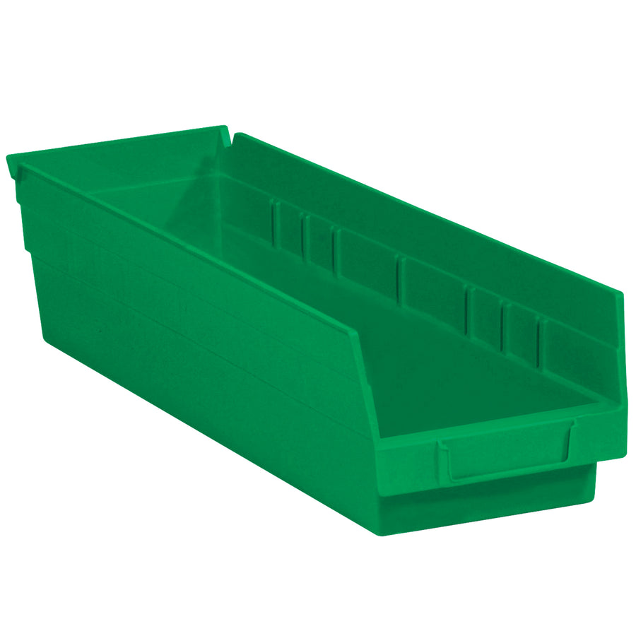 17 7/8" x 4 1/8" x 4" Green Plastic Shelf Bins - Durable, Case of 20