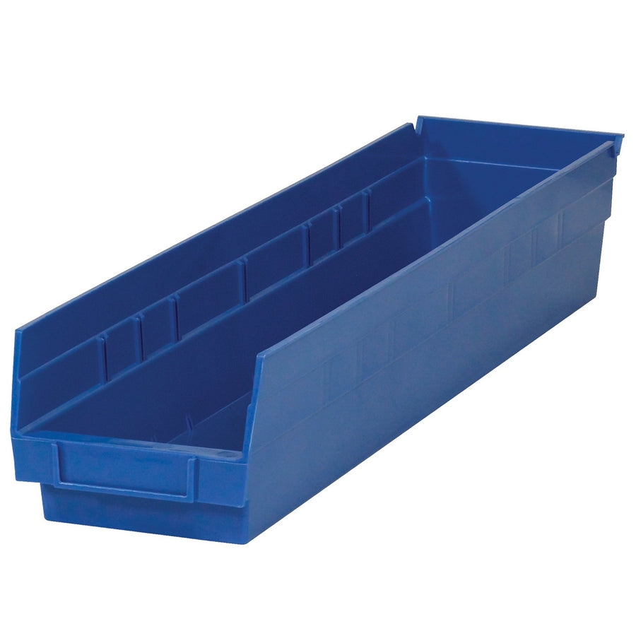 23 5/8 x 4 1/8 x 4 in Blue Plastic Shelf Bins 16/Case BINPS121B