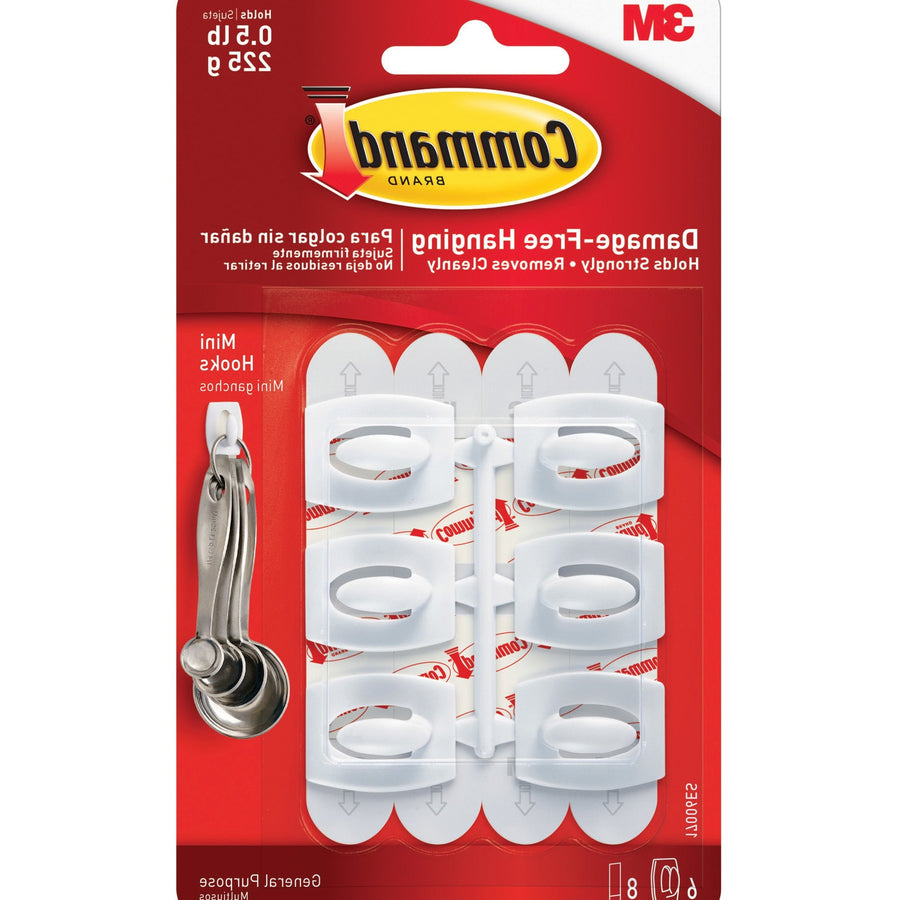 1 1/8 in White Mini Command Hooks & Strips Plastic 6-Pack CHS1001