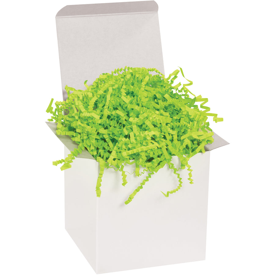 Professional-grade lime crinkle paper delivers reliable void fill and cushioning for industrial shipping applications. This 10 lb case of zigzag-cut paper strips provides cost-effective padding that protects products while reducing material waste. Ideal for e-commerce fulfillment, gift boxes, and custom packaging solutions.