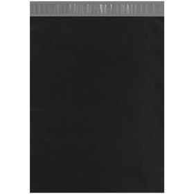 Professional-grade black poly mailers with integrated self-seal closure keep your shipments secure and protected. Each 14.5x19" mailer features 2.5 mil polyethylene construction that resists punctures, tears, water, and tampering–ideal for e-commerce brands requiring reliable packaging. Ship 100 units per case with labels and stamps that adhere perfectly to the colored exterior and silver lining.