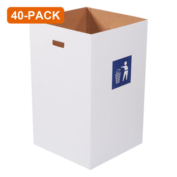 40 Gallon White Corrugated Trash Cans, 40-Pack (4 Bundles of 10)