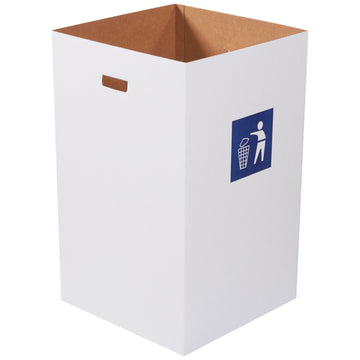 Industrial-grade 40-gallon corrugated waste container built from 200# ECT-32 singlewall material for maximum durability and stacking performance. Self-locking bottom flaps and integrated hand holes enable quick setup and easy transport. Bundle of 10 ships flat to maximize storage and freight efficiency.