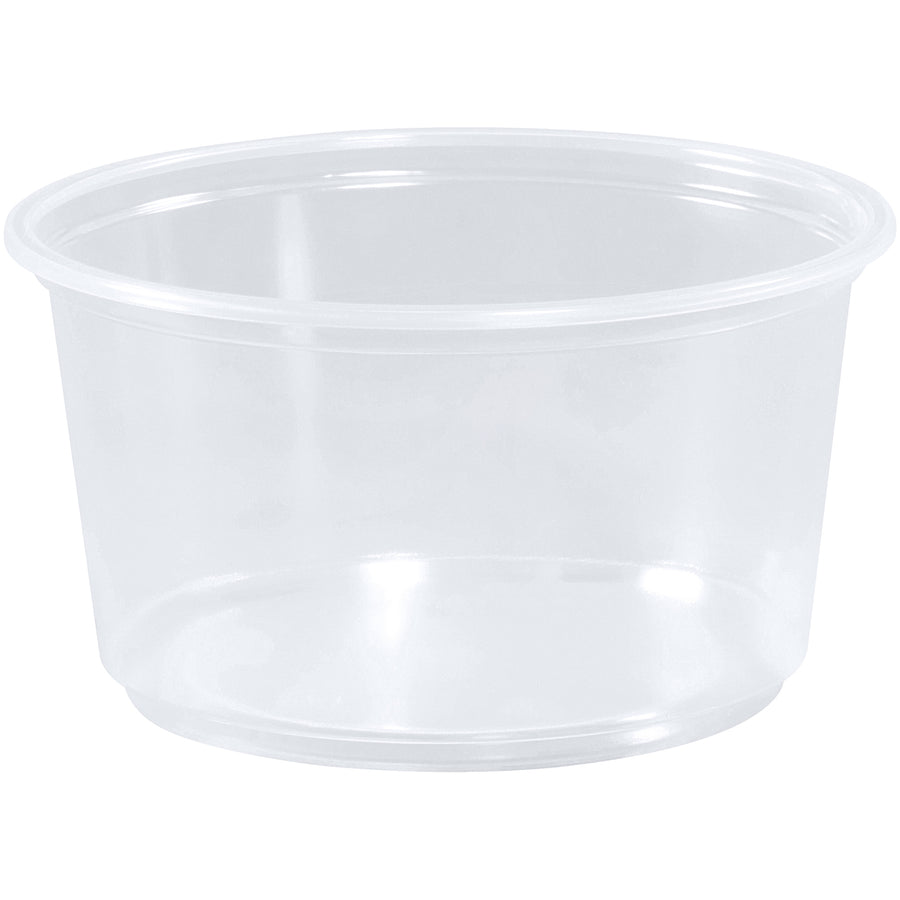 Secure food transport and storage with these 12 oz clear polypropylene deli containers (4 1/2" x 2 1/4"). Microwave safe and shatter resistant. 500 containers per case for efficient warehouse stacking and minimal storage footprint.