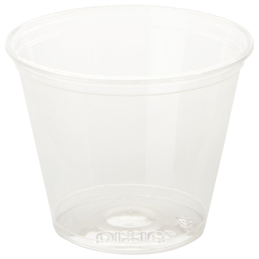 Premium crystal clear plastic squat cups that deliver exceptional clarity and professional appearance for food service operations. Durable polypropylene construction resists shattering with 2 7/8" height and 3 5/8" top diameter. Sold as a bulk case of 1,000 units for maximum cost efficiency.