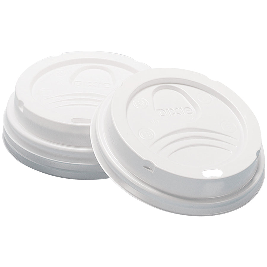 Dixie® PerfecTouch® white paper cup lids for 8 oz insulated cups deliver spill-resistant protection with a domed design that accommodates toppings. Each case includes 1,000 lids with sip-through holes and condiment identifiers for streamlined beverage service. Cost-efficient bulk packaging ideal for offices, break rooms, and on-the-go beverage programs.
