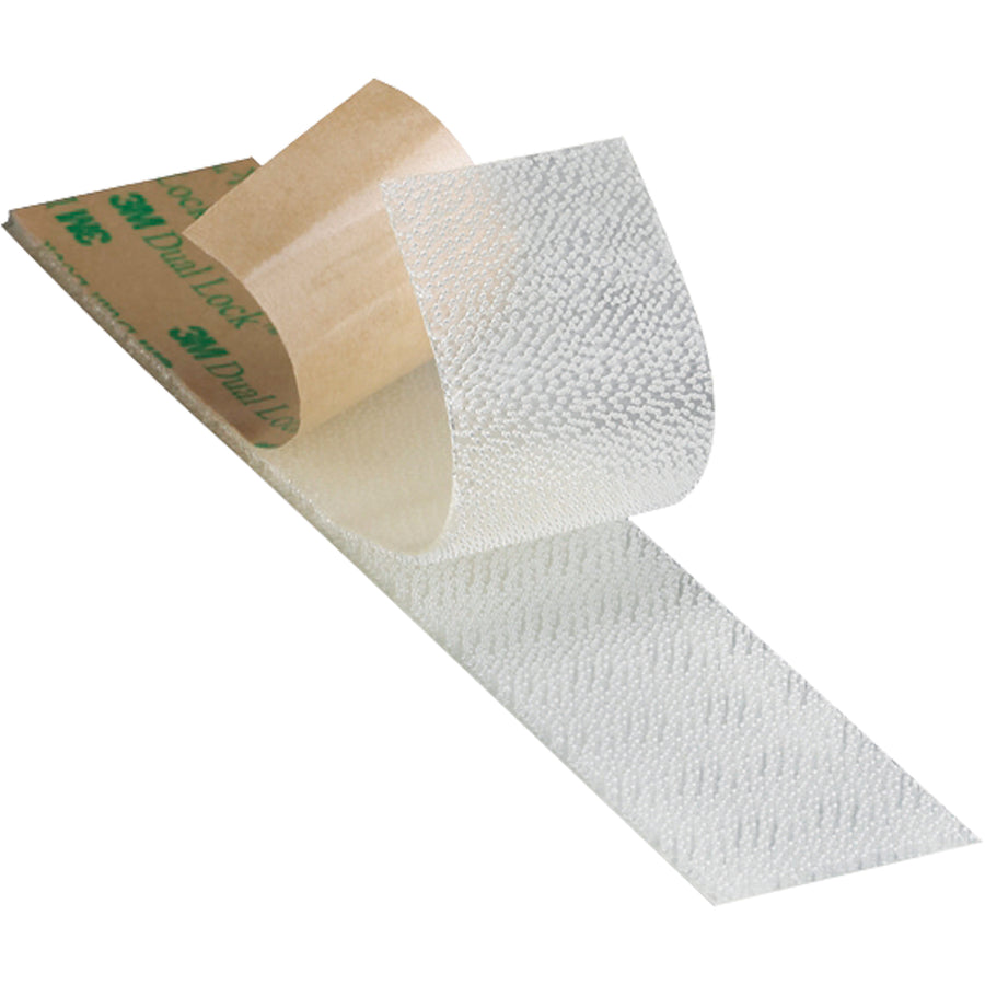 The 3M SJ4570 Dual Lock low profile fastener delivers secure, reclosable bonding at half the thickness of standard dual lock fasteners. This 1" x 150' clear polypropylene hook and loop tape features acrylic adhesive and self-mating capability‚ideal for industrial applications requiring space-saving fastening solutions. Engineered for metals, glass, plastics, and powder-coated surfaces up to 158¬∞F.