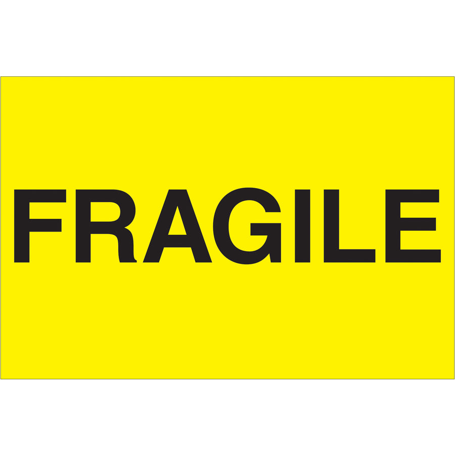 Maximize shipment visibility with 2x3" fluorescent yellow fragile labels printed on durable semi-gloss coated paper. Each roll contains 500 labels designed to meet international shipping compliance standards. Bold, high-contrast design ensures your fragile items get proper handling from warehouse to destination.