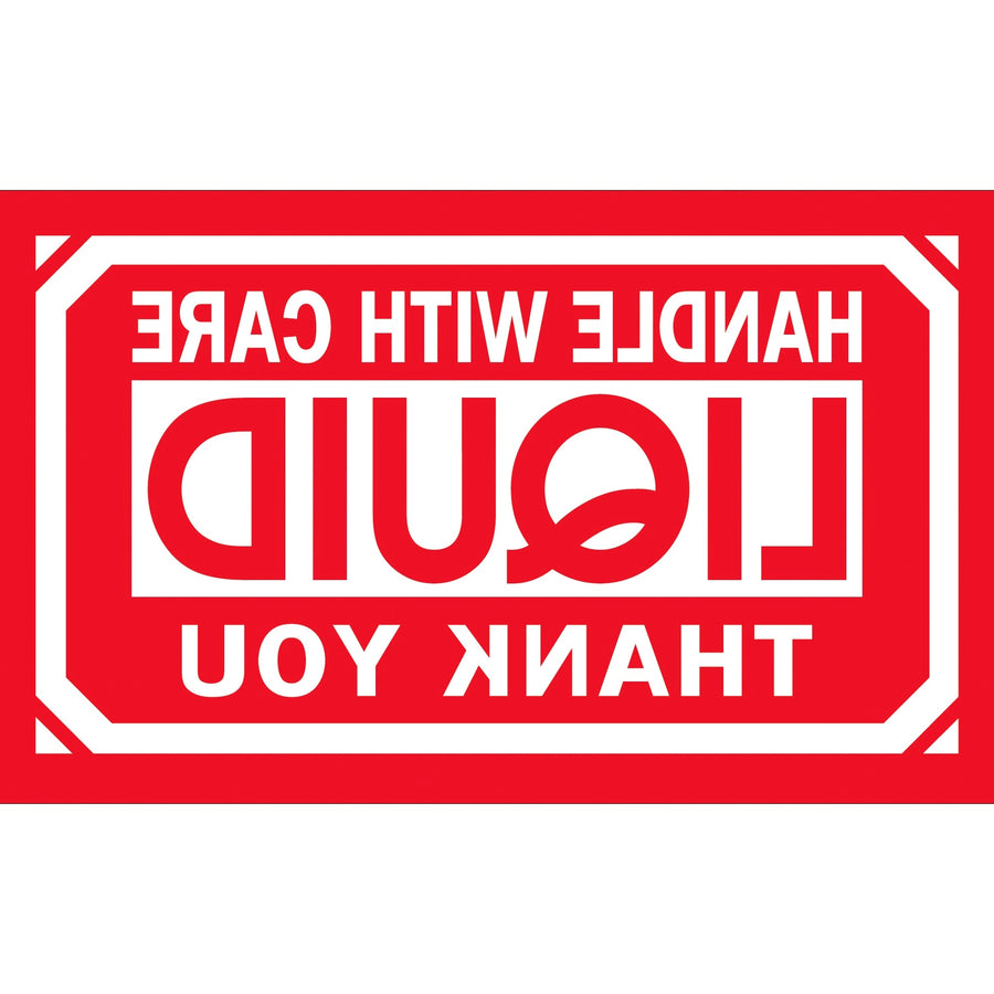 3x5 Red/White Handle With Care Liquid Labels Semi-Gloss 500/Roll DL1064 - alias listing