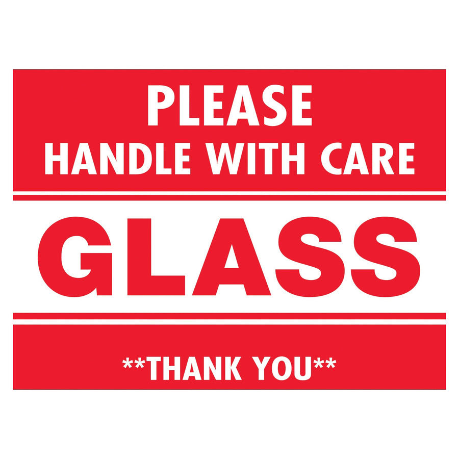 2x3 Red/White Glass Handle With Care Labels Semi-Gloss 500/Roll DL1065 - alias listing