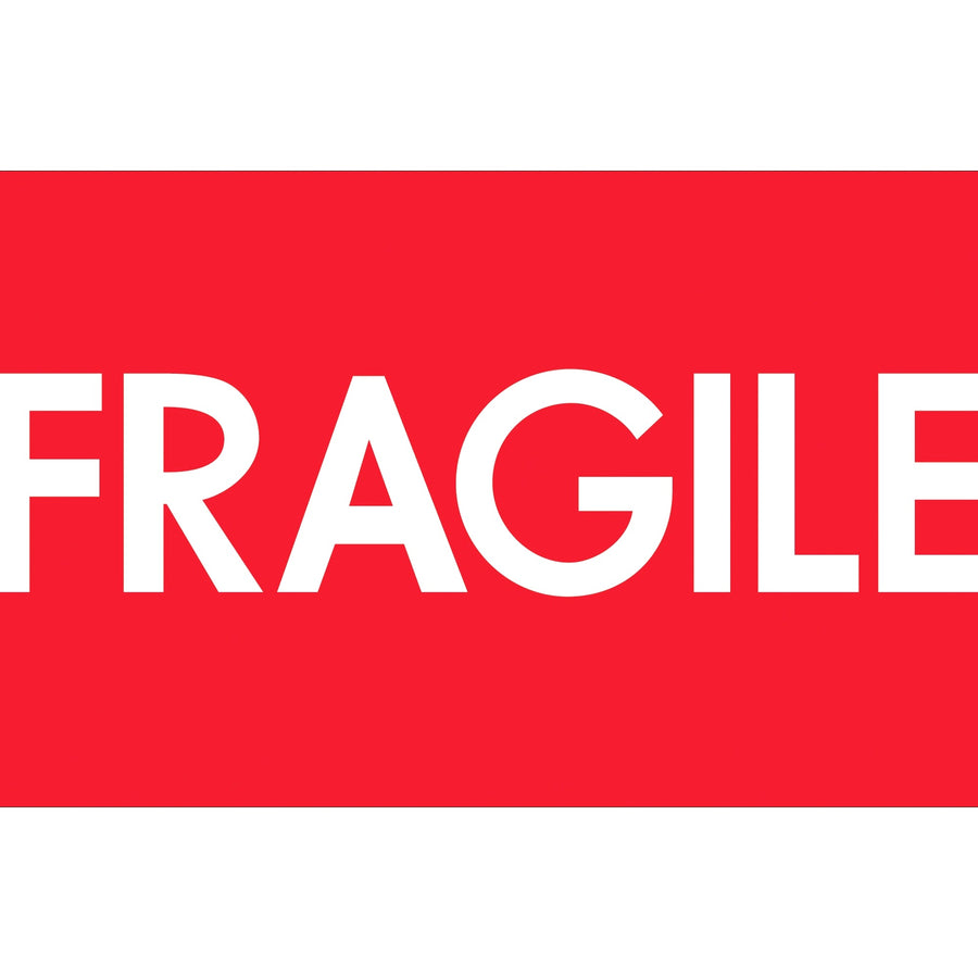 3x5 Fluorescent Red Semi-Gloss Fragile Labels 500/Roll DL1082 - alias listing