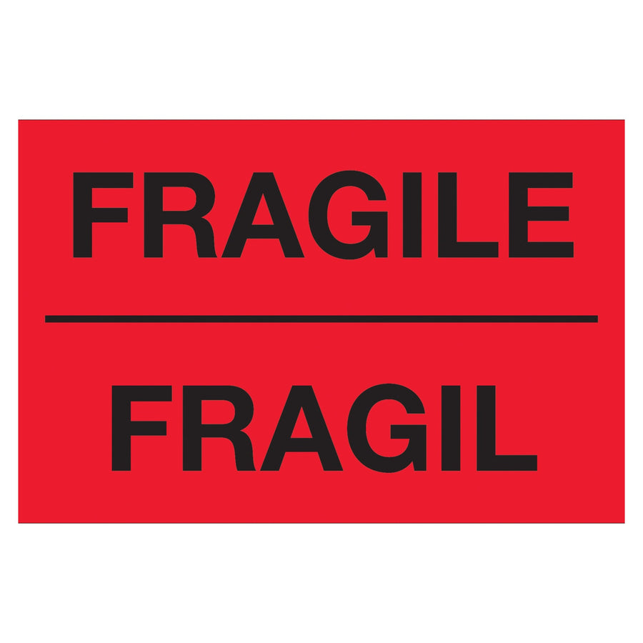 3x5 Fluorescent Red Bilingual Fragile Labels Semi-Gloss 500/Roll DL1091 - alias listing
