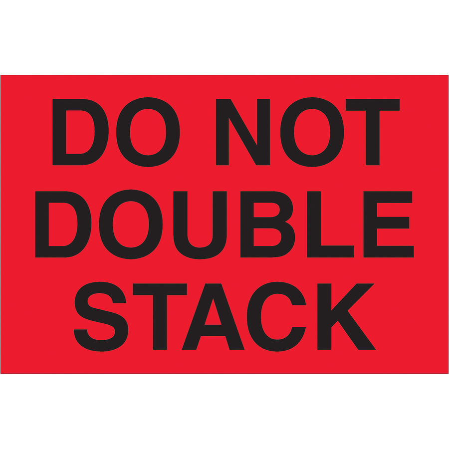 High-visibility fluorescent red Do Not Double Stack labels in 2" x 3" format, printed on durable semi-gloss coated paper. Roll of 500 labels ensures reliable inventory for your shipping operation. Internationally recognized compliance marking reduces cargo damage and liability.